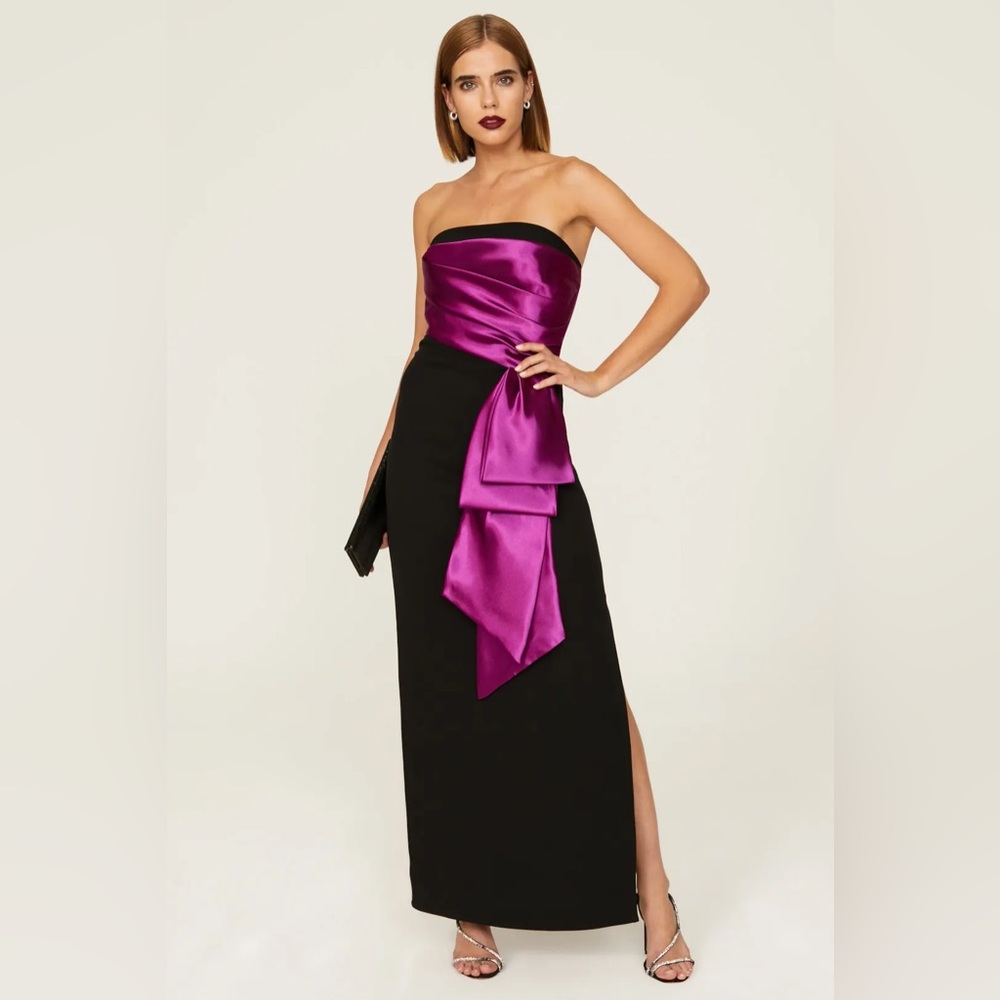 Shoshanna Amara Black and Fuchsia Strapless Gown Sz 14 Formal Black Tie Dress